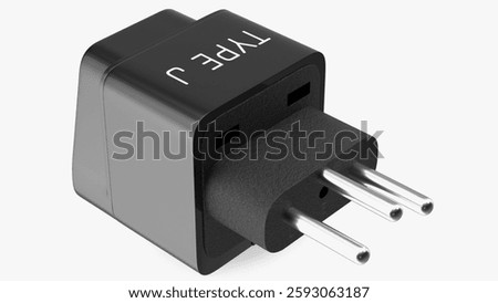 Universal adapter with a Type J plug configuration for versatile power connectivity.