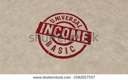 Universal Basic Income stamp icons in few color versions. Periodic payment citizens earnings concept 3D rendering illustration.