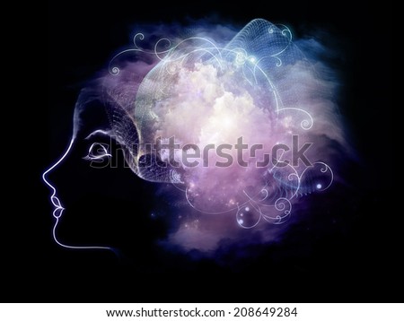 Universal Mind series. Visually pleasing composition of human head and fractal clouds to serve as  background in works on mind, dreams, thinking, consciousness and imagination