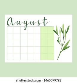 Universal Monthly Planner August 2020 Week Stock Illustration