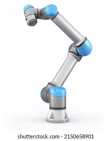 Universal Robots. Automatic Robotic Arm On White Background. Collaborative Robot. Cobot. 3d Render