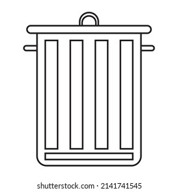 Universal Waste Bin With Lid And Handles. Black And White Icon.  Illustration. 