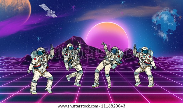 Universe Concept Having Dancing Astronauts On Stock Illustration