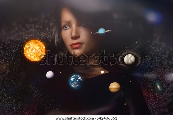 Universe Woman Solar System 3d Rendering Stock Image