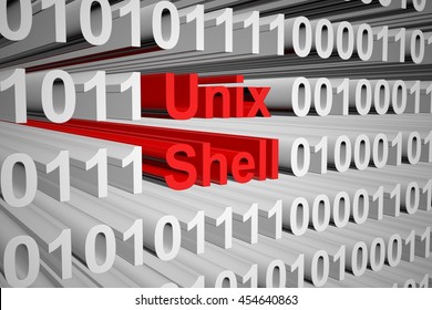 Unix shell in the form of binary code, 3D illustration