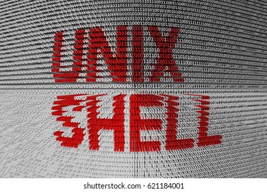 UNIX SHELL in the form of binary code, 3D illustration