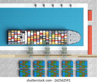 Unloading Of Cargo Ship Top View
