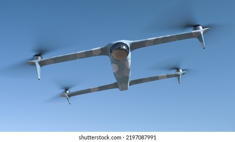 Unmanned Aerial Vehicle For Special Purposes. Subjects Of Modern Means Of Weapons. Reconnaissance Quadcopter. 3d Rendering