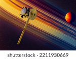 Unmanned spacecraft similar with the Cassini Huygens orbiter. Elements of this image furnished by NASA. 3D rendering. 3D Illustration