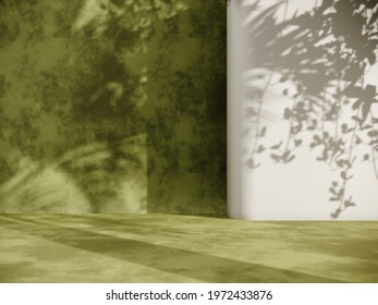 Unobtrusive Botanical Background With Shadow On The Wall - Trend Frame, Cover, Card, Postcard. Exhibition Podium, Stand, Showcase On Pastel Light Background For Premium Product  -3D Render. 