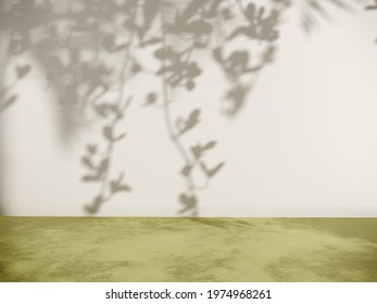 Unobtrusive botanical background with shadow on the wall - trend frame, cover, card, postcard. Exhibition Podium, stand, showcase on pastel light background for premium product  -3D render. 