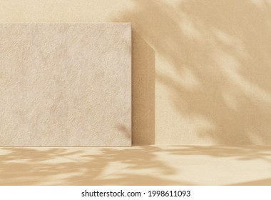 Unobtrusive Botanical Background With Shadow On The Wall - Trend Frame, Cover, Card, Postcard. Exhibition Podium, Stand, On Pastel Light аrchitectural Background For Premium Product  -3D Render. 