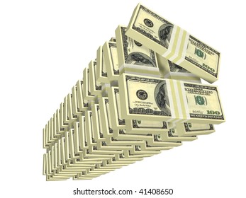 Unordered Tall Stack Of Bills Isolated On White