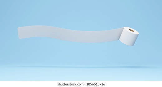 Unrolled Roll Of Toilet Paper On Blue Studio Background. 3D Rendering