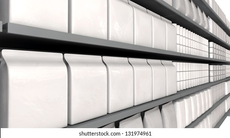 A Unsaturated Close Up View Of A Few Sections Of Supermarket Shelving With Generic Products Packed Into Them