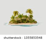 Unusual 3d illustration of a tropical island. Travel and vacation concept.