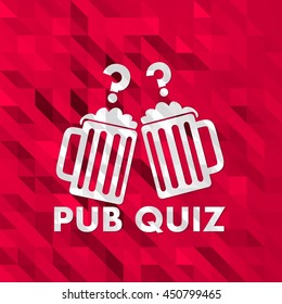 Unusual Friendly Pub Quiz Illustration In Low Poly On Crazy Prink Triangle Background 