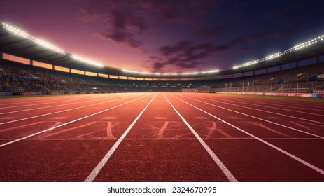 Unveiling Grandeur 3D Rendered Panoramic View of a Majestic Sports Stadium, with a Close-Up of the Running Field Tracks