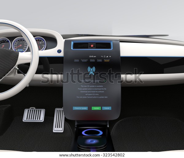 Update vehicle software just touch car\'s center\
console screen. Concept for new software solution for automobile.\
Original design.