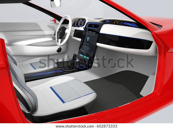 Update vehicle software just touch car\'s center\
console screen. Concept for new software solution for automobile.\
3D rendering\
image.