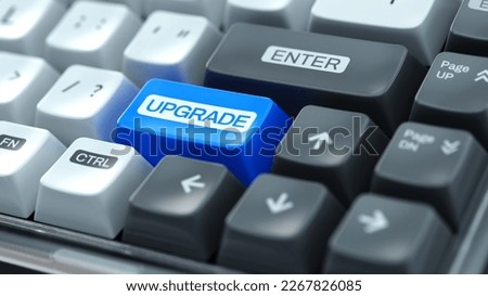 Upgrading software concept. Upgrade keyboard key. 3d rendering