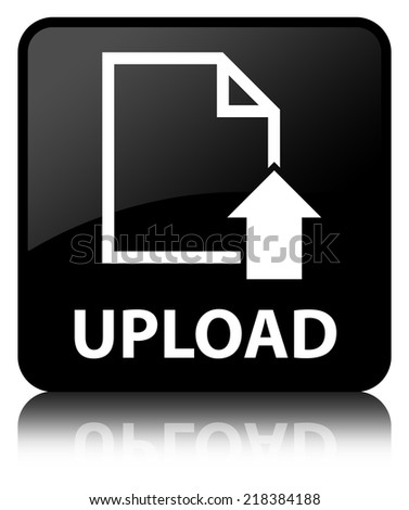 Upload (document icon) glossy black reflected square button