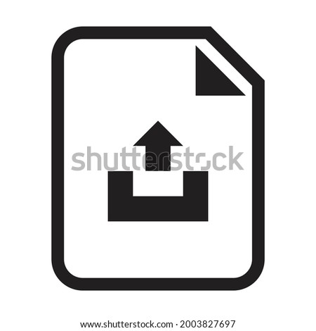 Upload document icon with uploading file for business application data and finance in a outline glyph pictogram illustration