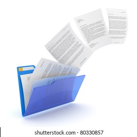 Uploading Documents From Blue Folder. 3d Illustration.