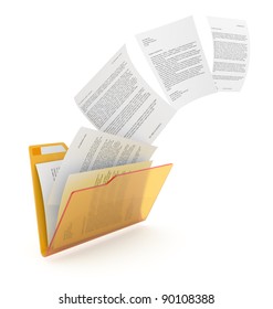 Uploading Documents From Yellow Folder. 3d Illustration.