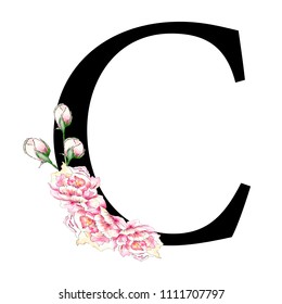 Uppercase Alphabet Floral Letters Peonies Flower Stock Illustration ...
