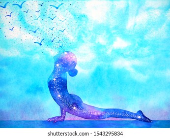 upward facing dog yoga pose mind art abstract watercolor painting illustration design hand drawing - Powered by Shutterstock