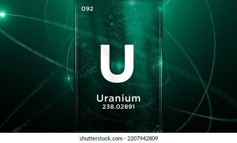 Uranium (U) Symbol Chemical Element Of The Periodic Table, 3D Animation On Atom Design Background