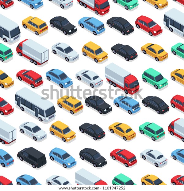 Urban cars seamless texture.
background. Isometric cars. Seamless pattern color car
illustration