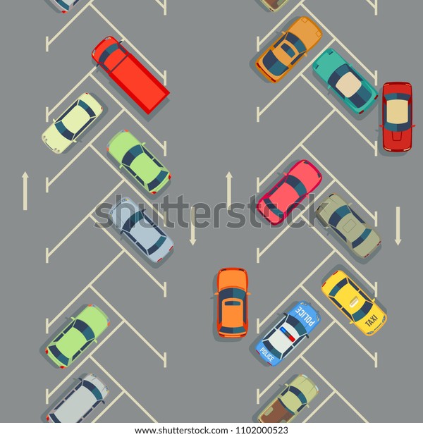 Urban cars seamless texture. background.\
Parking with cars\
illustration