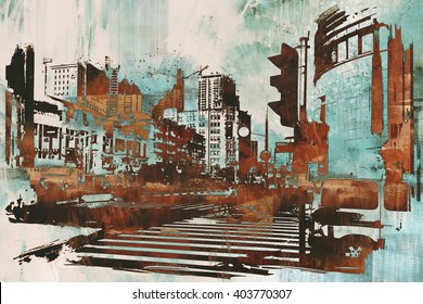 Urban Cityscape With Abstract Grunge,illustration Painting