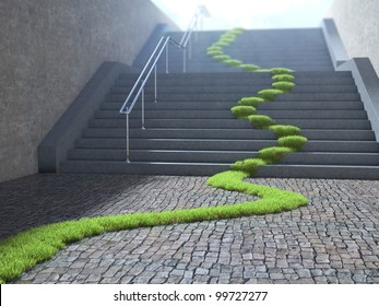 Urban Ecology Concept - Grass Strop Over Stairs