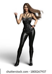 Urban fantasy girl with magic in her hand wearing leather pants and corset - 3D Illustration