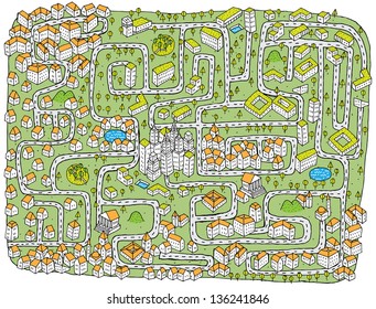 Urban Landscape Maze Game Find Right Stock Vector (Royalty Free ...