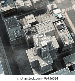 Urban Rooftops, Aerial View Of A 3d City Render