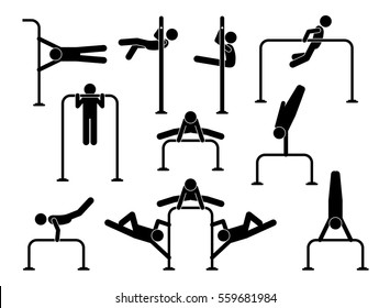 Urban street calisthenics. Athletes people workout on gymnastic exercises to get body fitness, flexibility, muscles, weight training, and strong health. The exercises uses gross motor movements. - Powered by Shutterstock