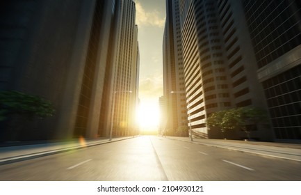 Urban street road with motion effect applied . Automobile background use concept . 3d rendering