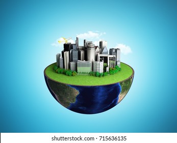 Urbanization concept with globe and city on abstract blue background 3D Rendering - Powered by Shutterstock