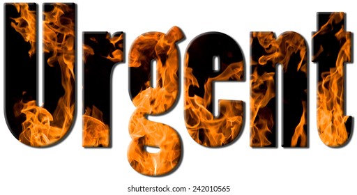 Urgent text filled with an image of massive heap of hot flames