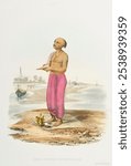 Urghai offering of water (1851) by Sophie Charlotte Belnos. Vintage Brahmin man in South Asia illustration. Vintage Brahmin man art drawing illustration, old painting art print of ancient man.