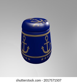 Urn With Golden Anchor  As Burial At Sea Concept.Cremation Urn, 3d Illustration. 3d Rendering .

