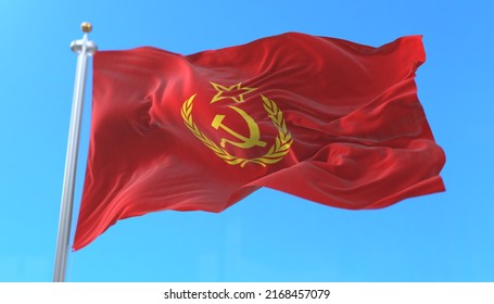 URSS CCCP Soviet Union Flag Waving At Wind. 3d Rendering