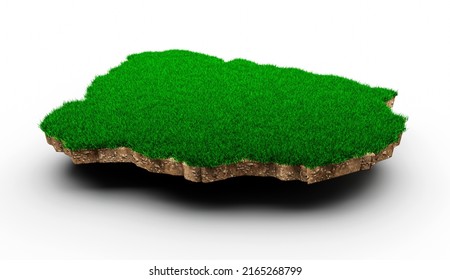 Uruguay Map soil land geology cross section with green grass and Rock ground texture 3d illustration