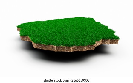 Uruguay Map soil land geology cross section with green grass and Rock ground texture 3d illustration