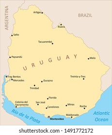 Uruguay Region Map Main Cities Labels Stock Illustration 1491772172 ...