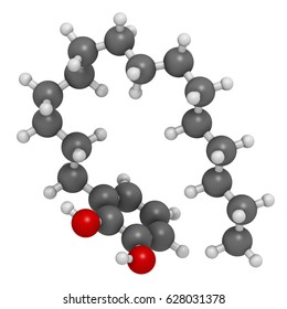 Urushiol Poison Ivy Allergen Molecule. Also Present In Poison Oak, Lacquer Tree And Poison Sumac. Urushiol Is A Mixture Of Closely Related Components, Only One Of Which Is Shown. 3D Rendering. 